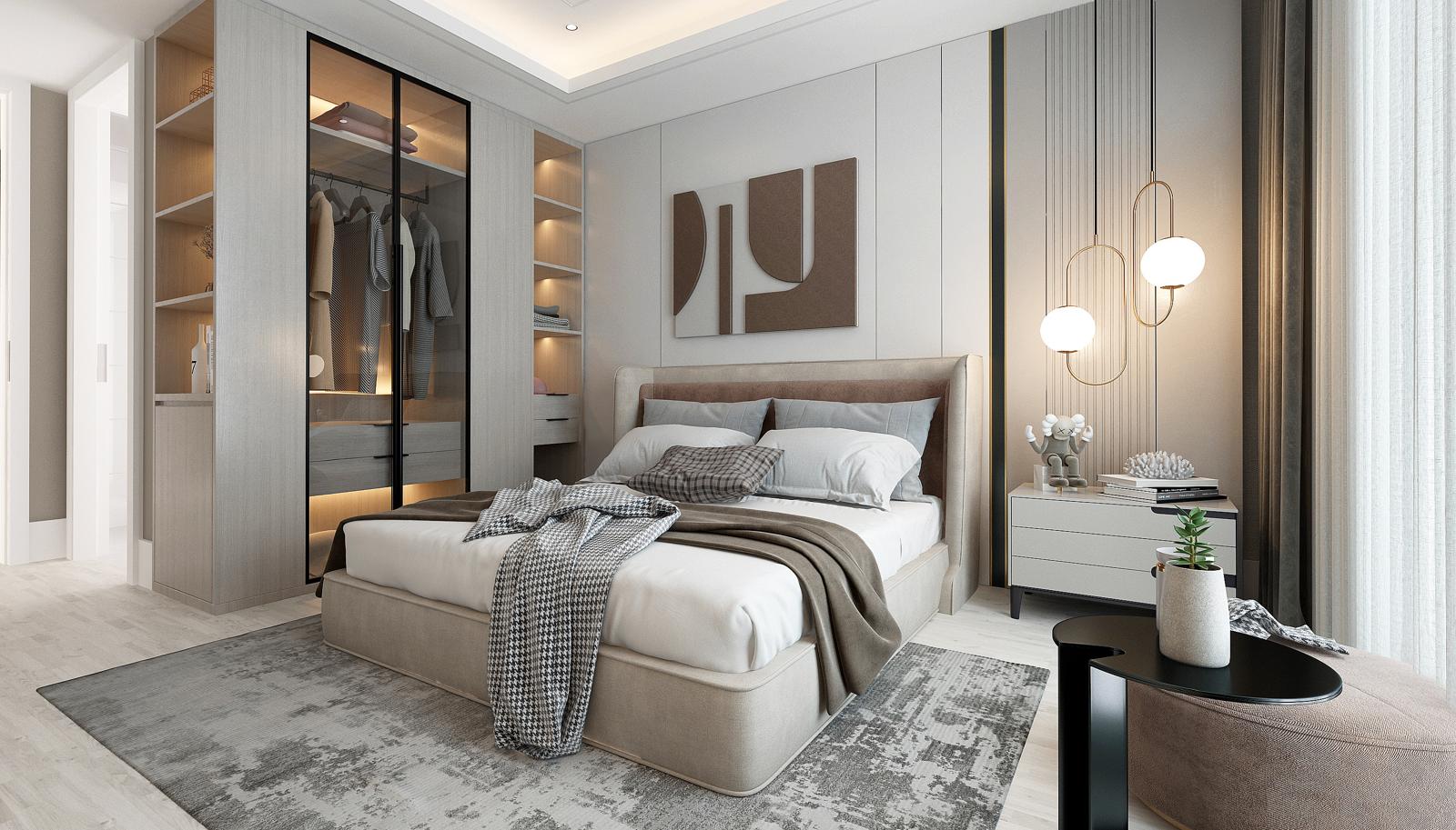 Modern yatak odası iç mekan tasarımı